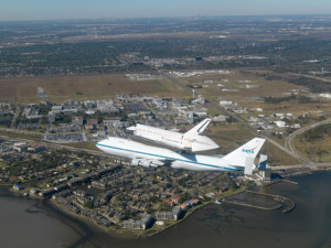 Space shuttle over Clear Lake, TX